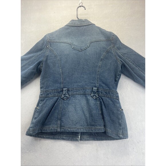 Mudd Quilted Lined Mid Length Jean Jacket L Blue Button Denim Grunge Vintage Y2K - Picture 2 of 9